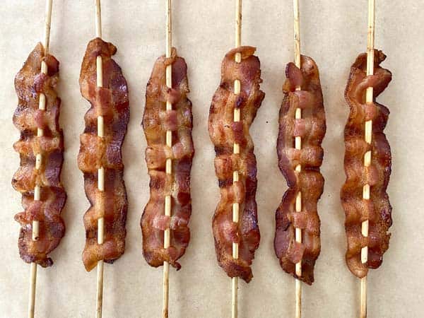 Crispy bacon skewers