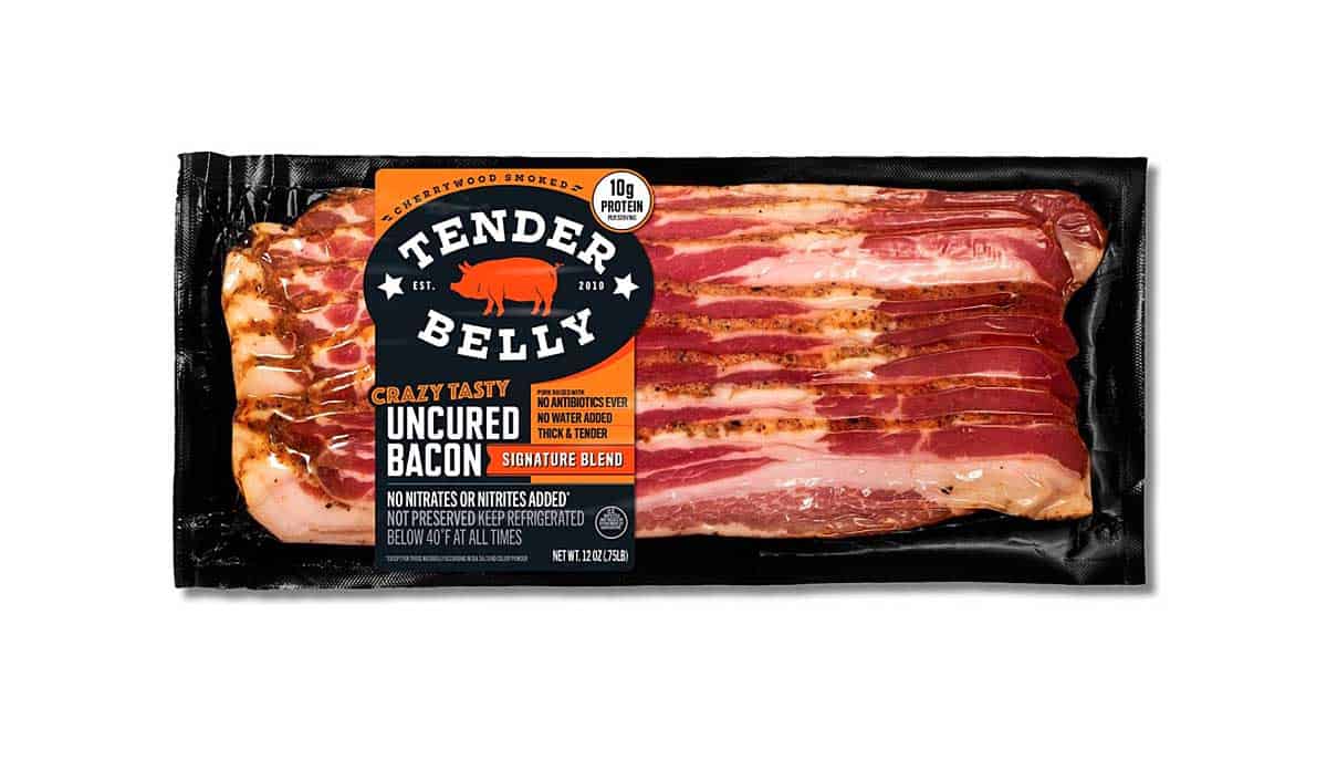 A package of Tender Belly Uncured Bacon.