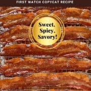 Ten strips of glazed, cooked million dollar bacon for a Pinterest pin.