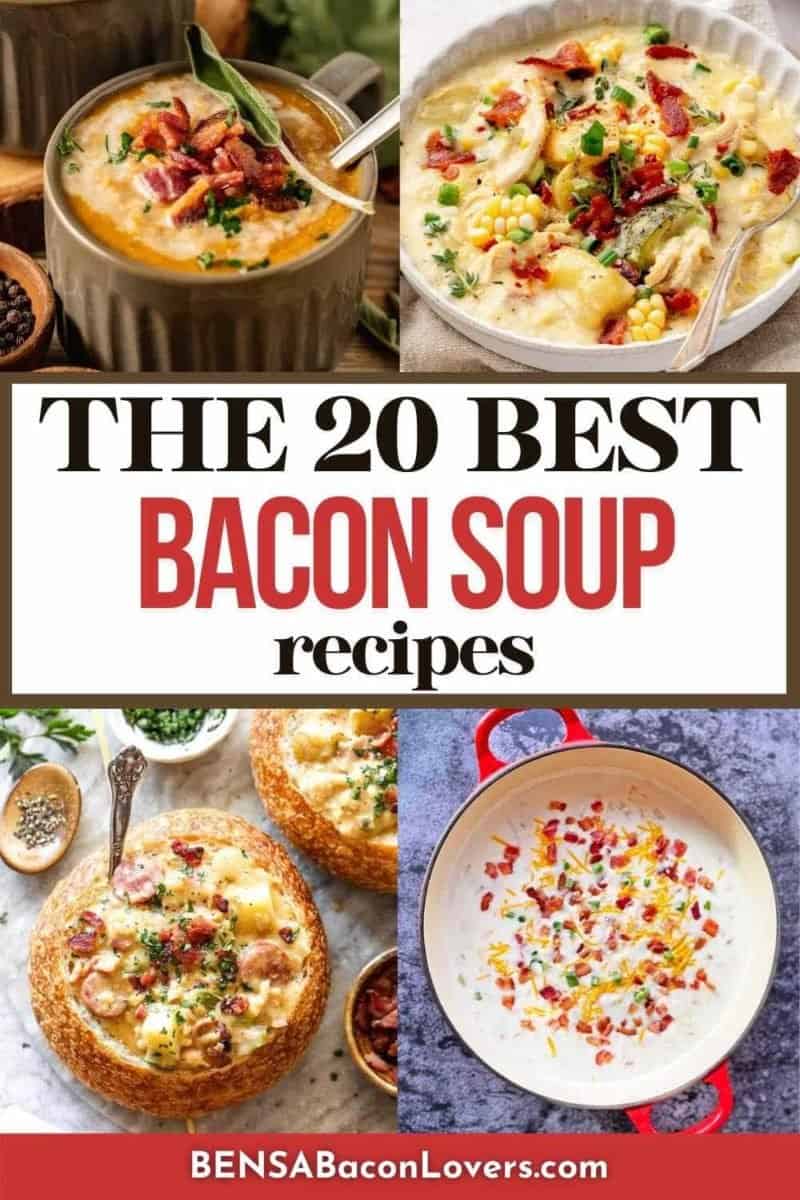 4 dishes of soup with bacon.