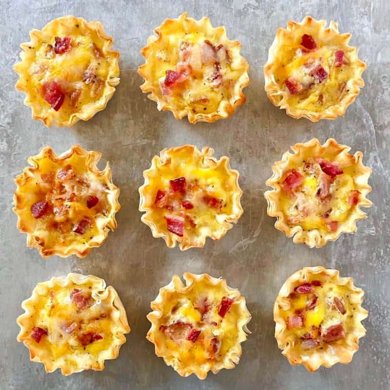 9 mini quiches with bacon and cheese