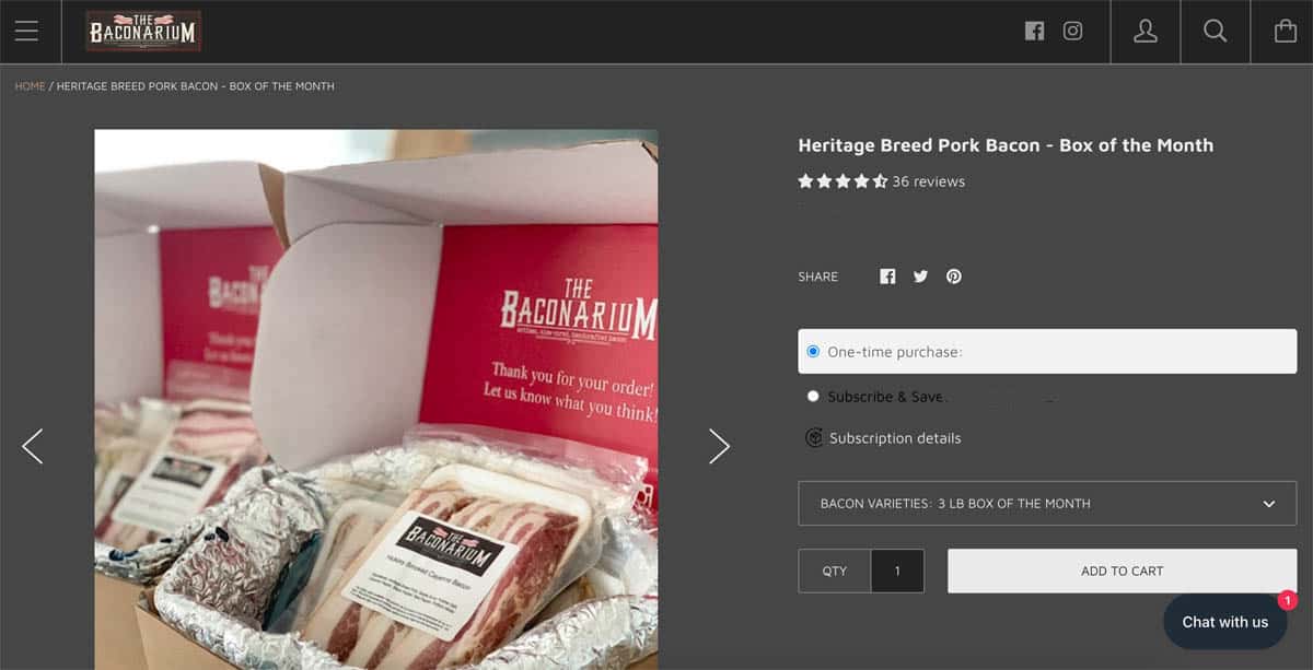 Four packages of The Baconarium's heritage breed pork bacon in two boxes.