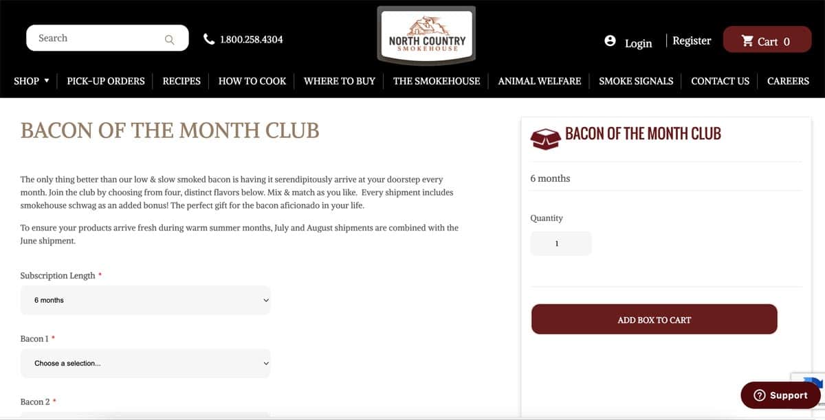 Ordering information for North Country Smokehouse's Bacon of the Month Club.