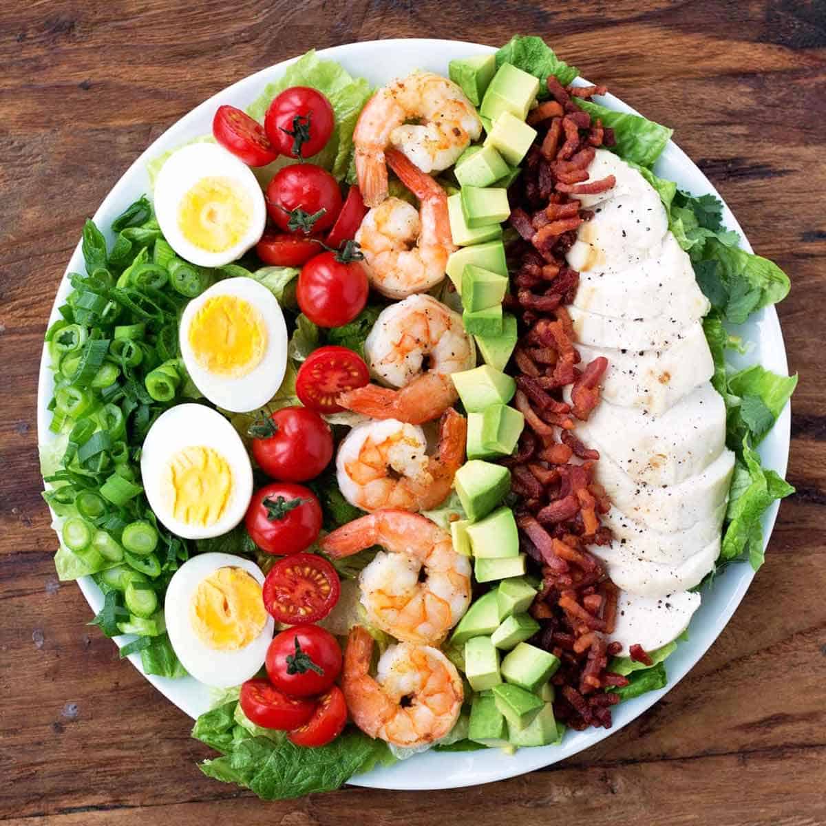 Cobb Salad on a white platter.