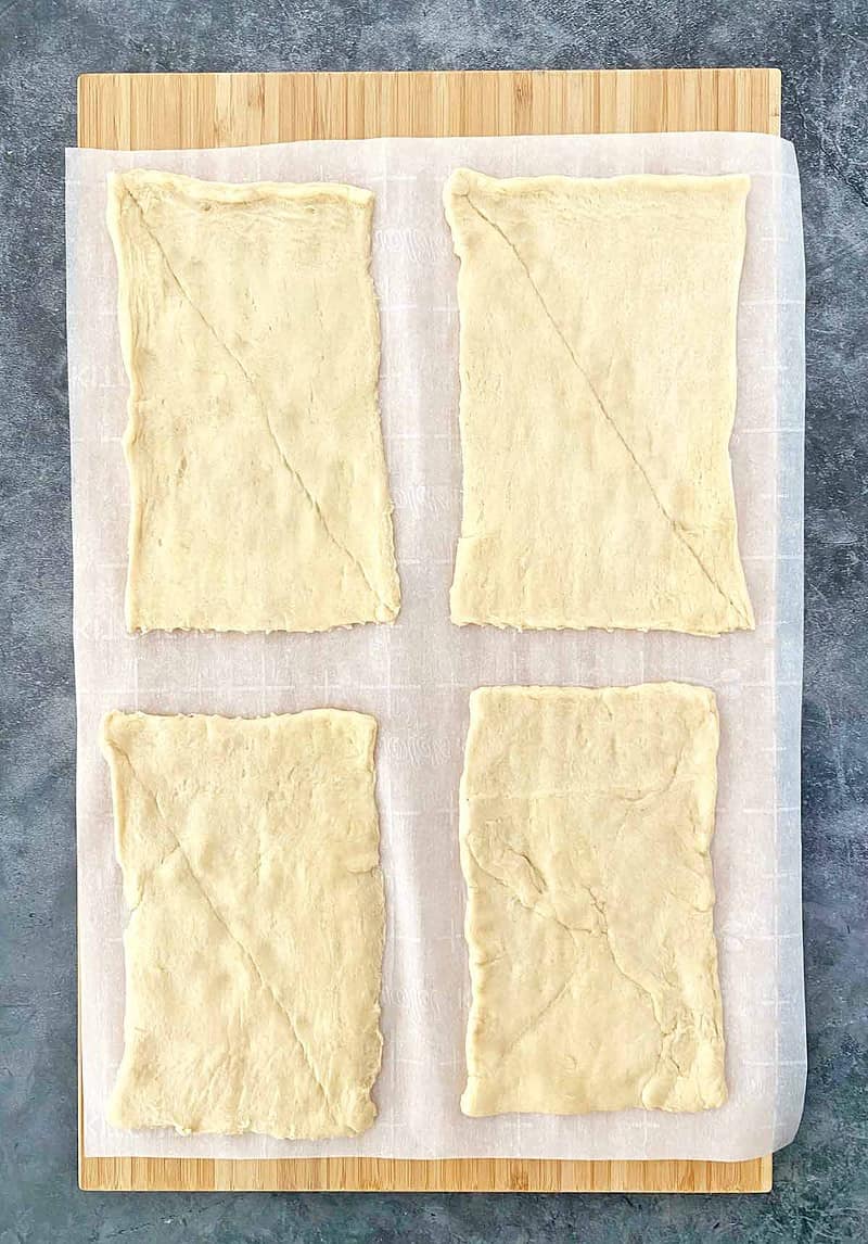 4 rectangles made from crescent roll dough.